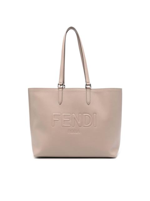 embossed-logo leather tote bag
