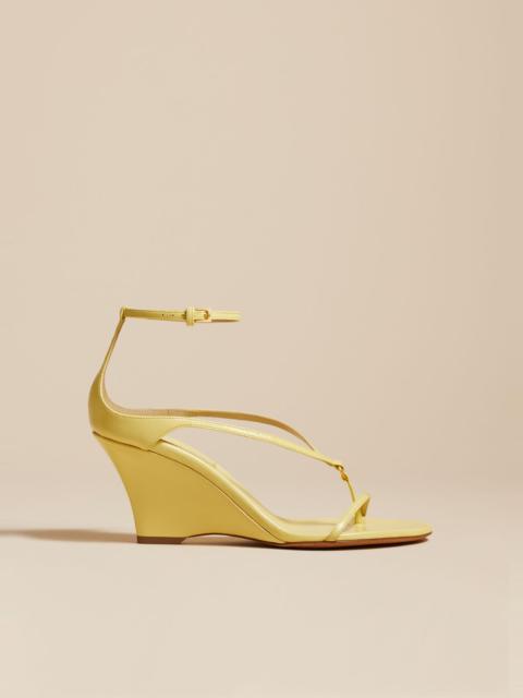 KHAITE The Marion Strappy Wedge Sandal in Pale Yellow Leather