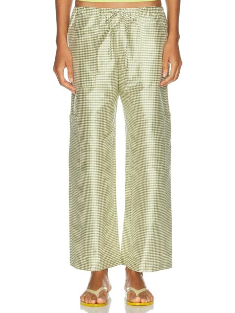 DONNI. The Taffeta Gingham Drawstring Cargo Pant
