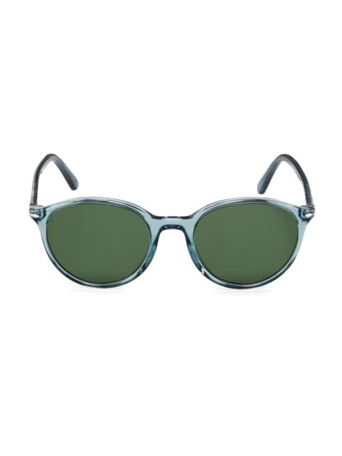 Persol Men's 56MM Round Sunglasses - Transparent Blue Dark Green