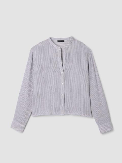 EILEEN FISHER Striped Organic Cotton Gauze Band Collar Shirt