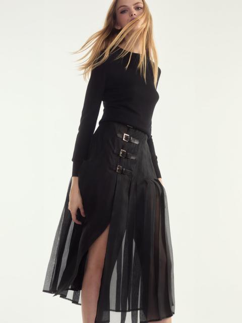 CYNTHIA ROWLEY Pleated Buckle Silk Organza Skirt
