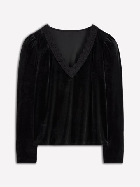 BODEN Flora V-Neck Velvet Top-Black