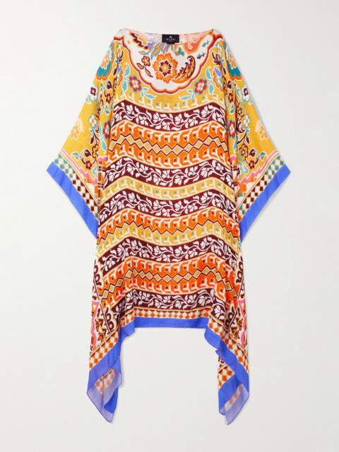 Etro Asymmetric printed crepe de chine kaftan Orange