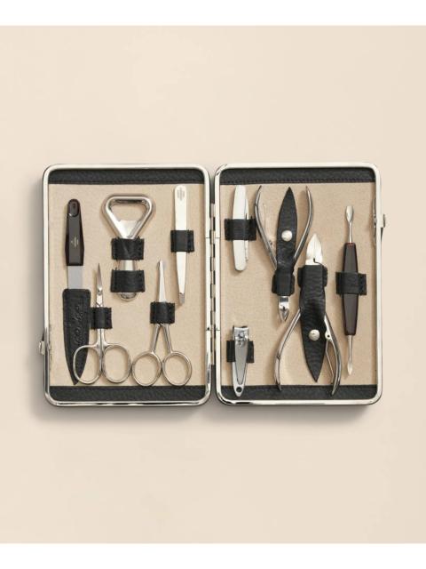 Brooks Brothers Stainless Steel Manicure Set With Calfskin Case