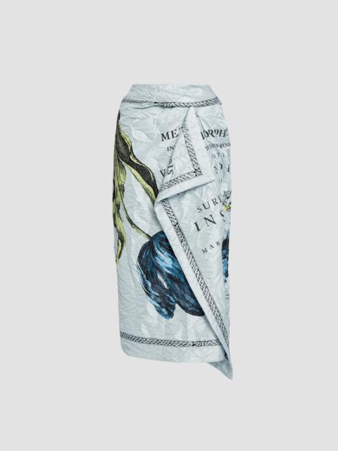Erdem FLORAL PRINT TEXTURED SATIN DRAPED MIDI SKIRT