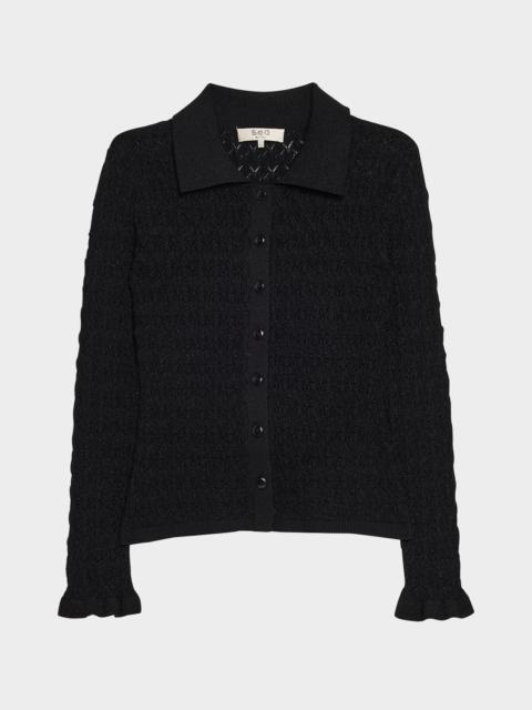 Sea Ruby Long-Sleeve Pointelle Knit Cardigan