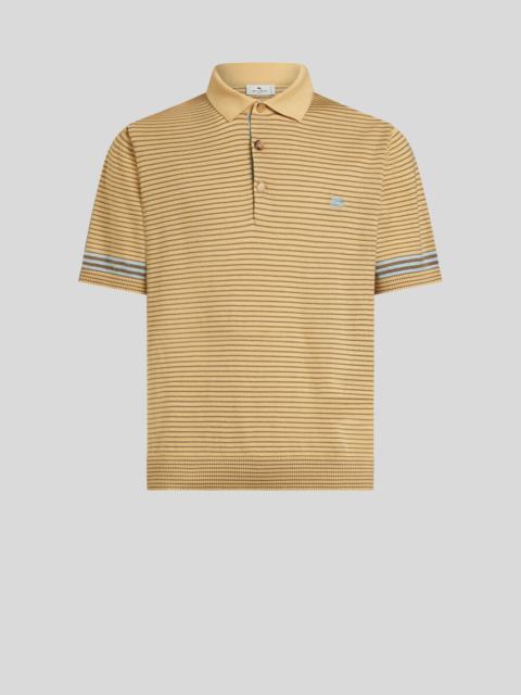 Etro STRIPED KNIT POLO SHIRT WITH PEGASO DETAIL