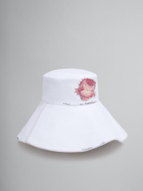 Marni WHITE DENIM BUCKET HAT WITH MARNI MENDING
