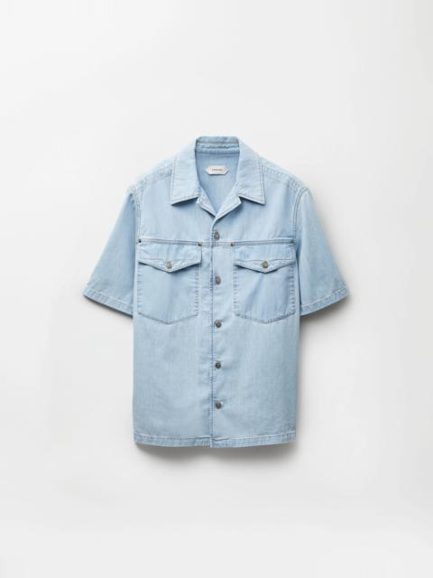 VERSACE Embroidered-Logo Denim Cotton Shirt