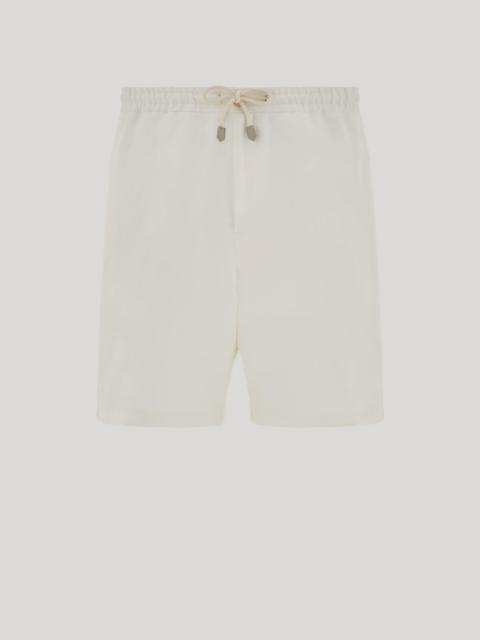 Canali WHITE LINEN AND SILK BERMUDA SHORTS WITH DRAWSTRING
