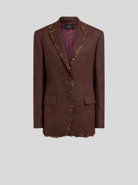 Etro SINGLE-BREASTED WOOL JACKET WITH PHEASANT FEATHERS AND MICRO HOUNDSTOOTH MOTIF