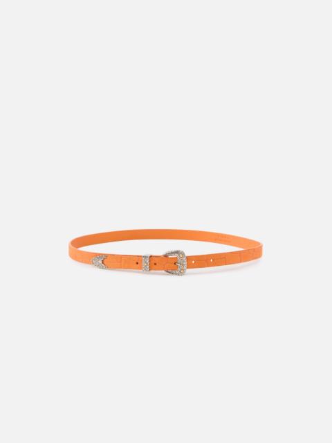 PINKO CROCODILE-PRINT LEATHER BELT WITH TEXAN BUCKLE, 1.7 CM