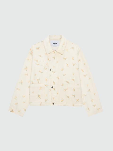 MSGM Off-white cotton canvas jacket with floral print