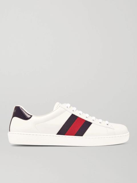 GUCCI Ace Watersnake-Trimmed Leather Sneakers White