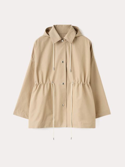 Hooded cotton-nylon parka trench beige