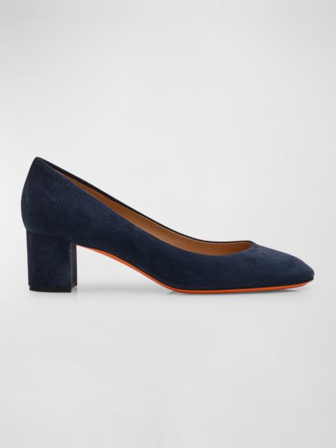 Santoni Suede Block-Heel Pumps