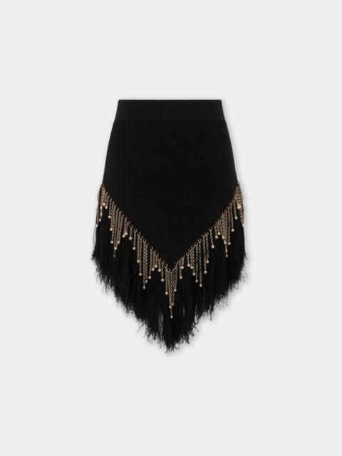 Paco Rabanne BLACK WOVEN SKIRT WITH KNITTED BEADS AND FEATHERS