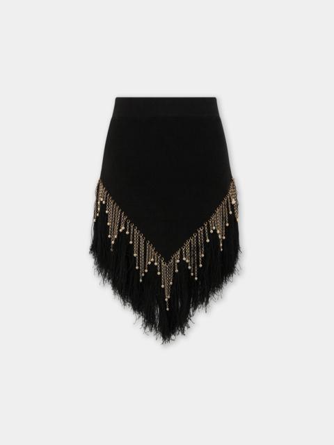 rabanne BLACK WOVEN SKIRT WITH KNITTED BEADS AND FEATHERS