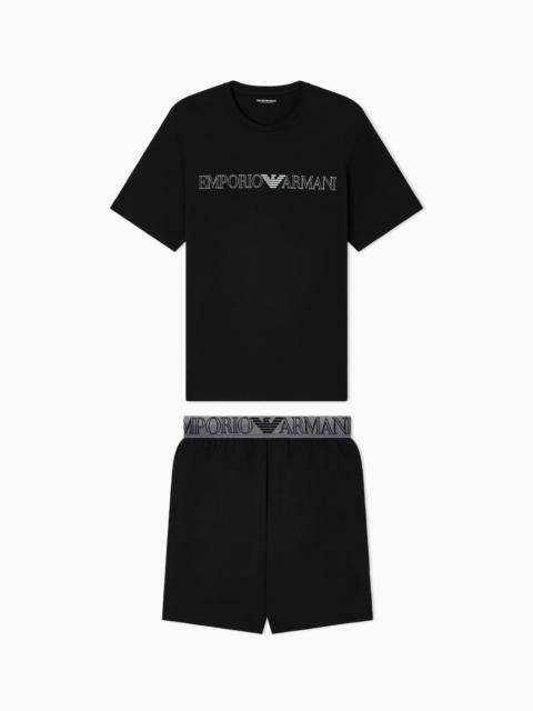 EMPORIO ARMANI ASV MEGALOGO ORGANIC-JERSEY PYJAMAS WITH BERMUDA SHORTS