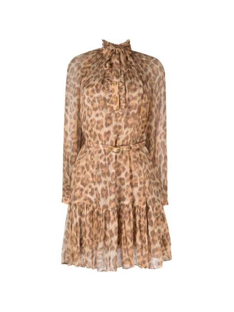 leopard-print belted-waist minidress