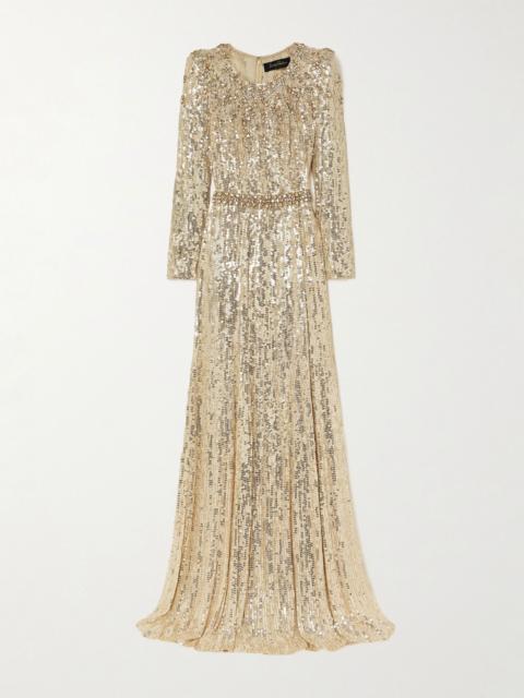 JENNY PACKHAM Georgia embellished sequined tulle gown Gold
