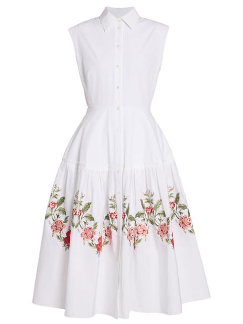 Erdem Embroidered Poplin Sleeveless Midi Dress