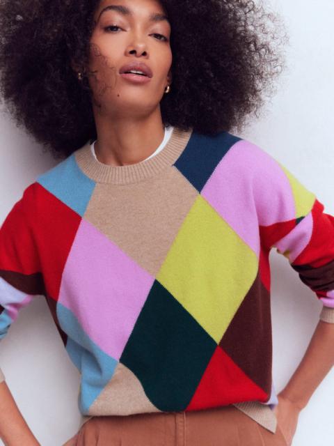BODEN Anastasia Cashmere Sweater-Multi Harlequin Jumper
