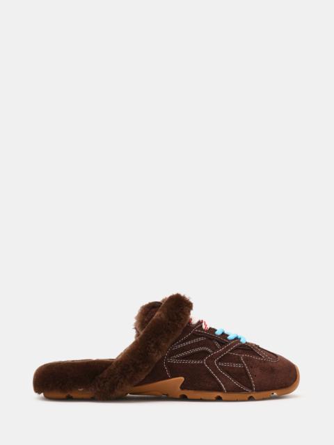 STEVE MADDEN AZIEL MULE FAUX FUR CHOCOLATE BROWN SUEDE