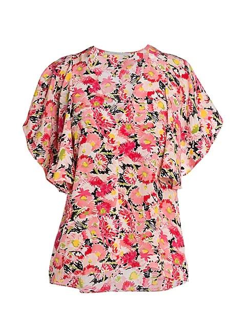 Stella McCartney 꽃 인쇄 flounce슬리브 블라우스