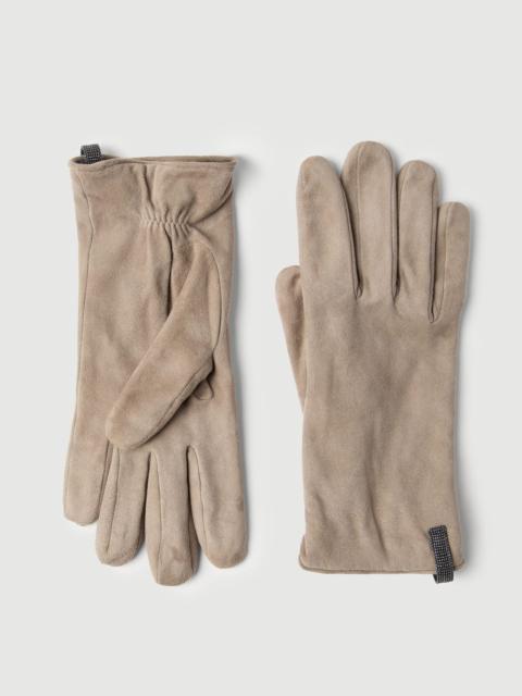 Brunello Cucinelli Suede gloves with monili