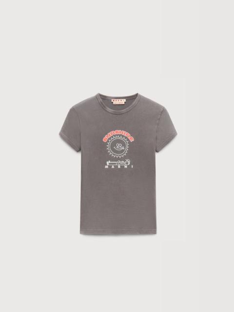 Marni GREY COTTON T-SHIRT WITH SUNSHINE PRINT