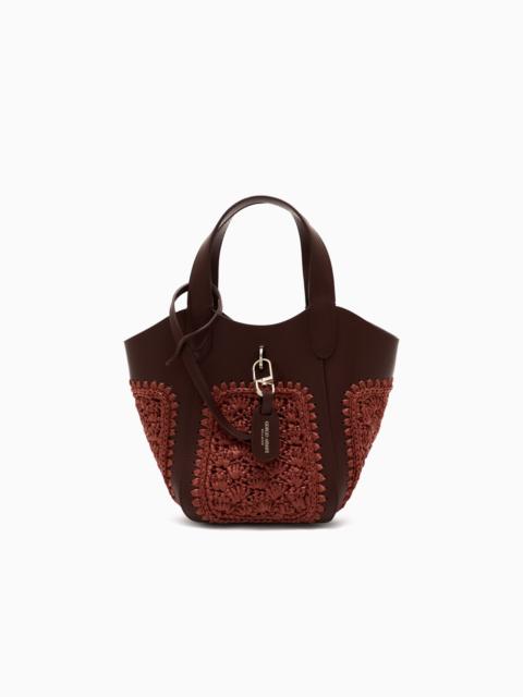 GIORGIO ARMANI SMALL HANDBAG IN LEATHER AND FAN-STITCH RAFFIA
