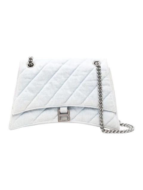 BALENCIAGA Quilted Denim Crush Chain Bag M "Light Blue" 716393 2AAEJ 4651