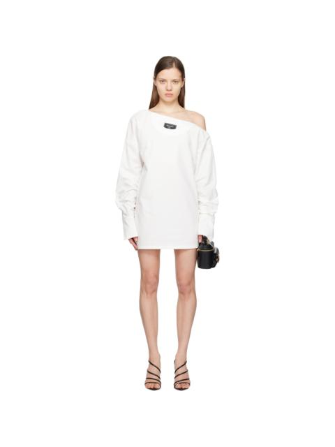 Balmain White Open Neck Asymmetric Shirt Minidress