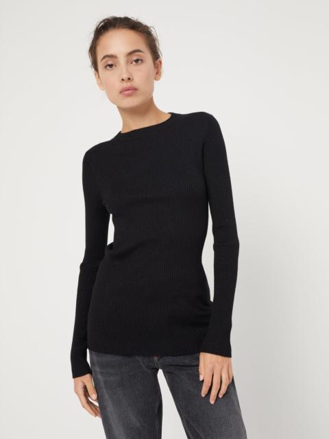 Sparkling cashmere and silk rib knit lightweight sweater
