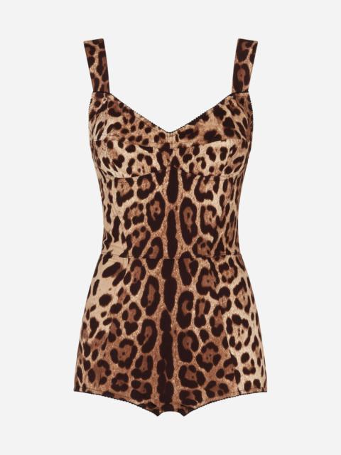Leopard-print charmeuse bodysuit