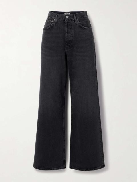 Dame high-rise wide-leg organic jeans Black