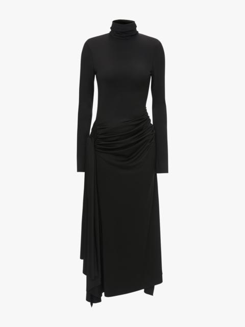Victoria Beckham High Neck Asymmetric Draped Dress In Black