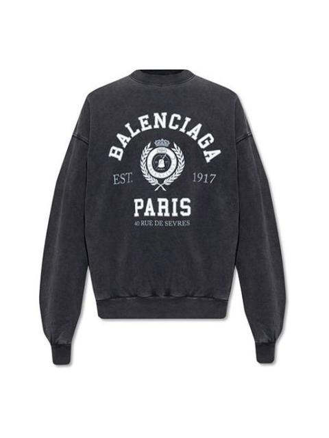 BALENCIAGA Balenciaga Est. 1917 College Logo Print Crewneck Sweatshirt 'Washed Black' 697869TMV991000