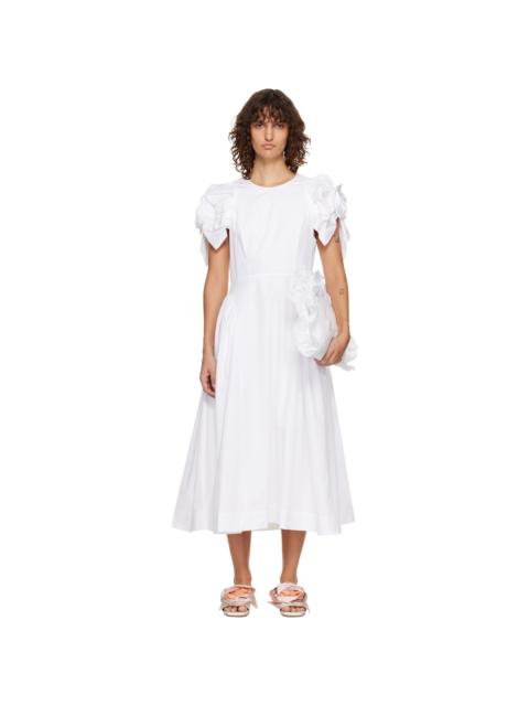 Simone Rocha White Rose Puff Sleeve Hip Midi Dress