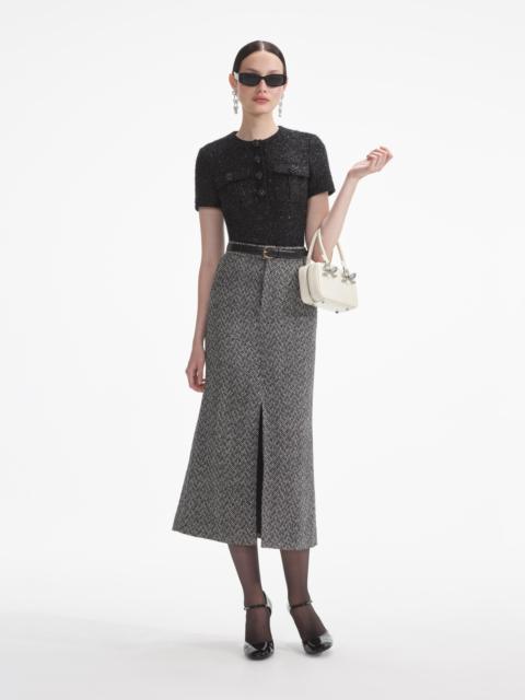 self-portrait Black Tinsel Boucle Top