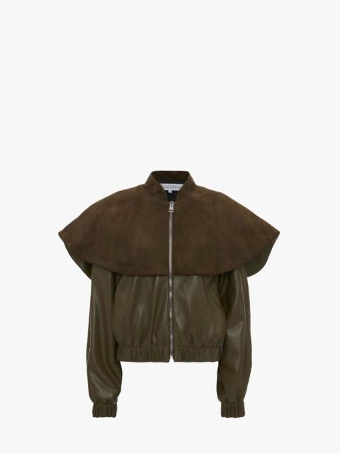 JW Anderson LEATHER BOMBER JACKET WITH OVERSIZED COLLAR