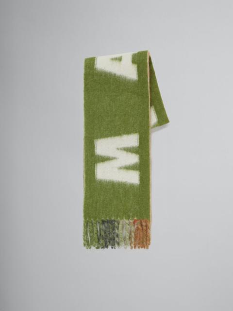 Marni GREEN MOHAIR AND WOOL SCARF WITH MAXI LOGO