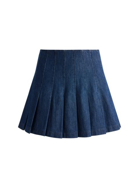 Alice + Olivia CARTER PLEATED DENIM MINI SKIRT
