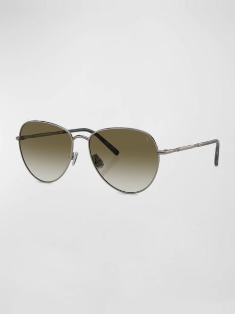 Brunello Cucinelli Oversized Titanium & Plastic Aviator Sunglasses