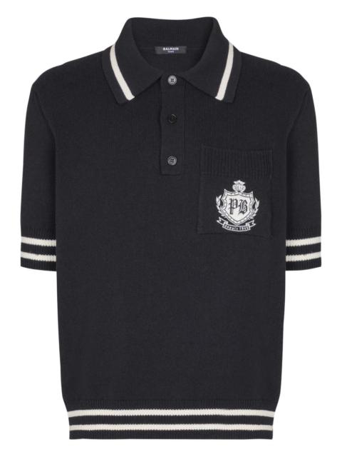Balmain emblem-logo knit polo shirt