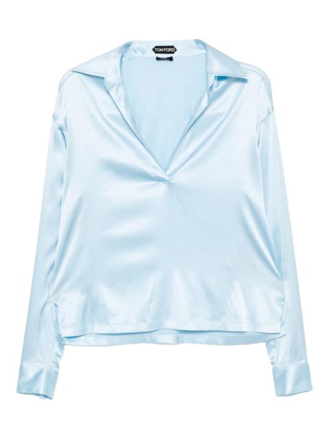 TOM FORD Tom Ford Logo-embroidered Satin Polo Top
