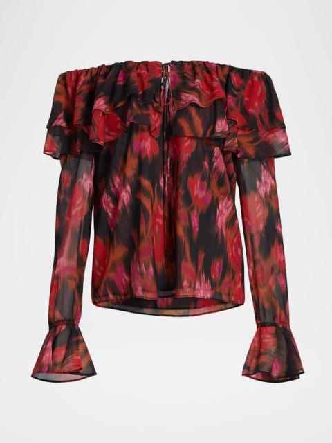 MISA Patsy Floral Chiffon Off-Shoulder Top