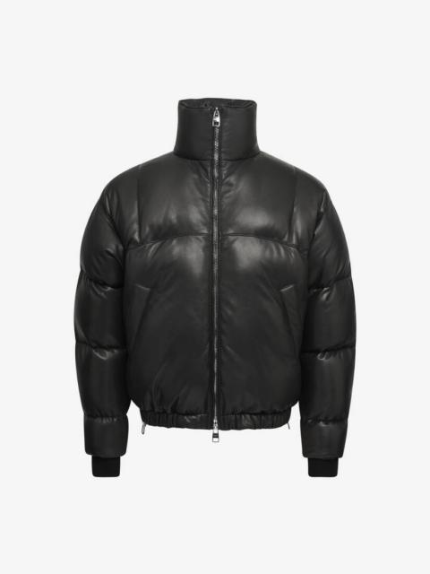 Men's Leather Puffer Jacket in Black